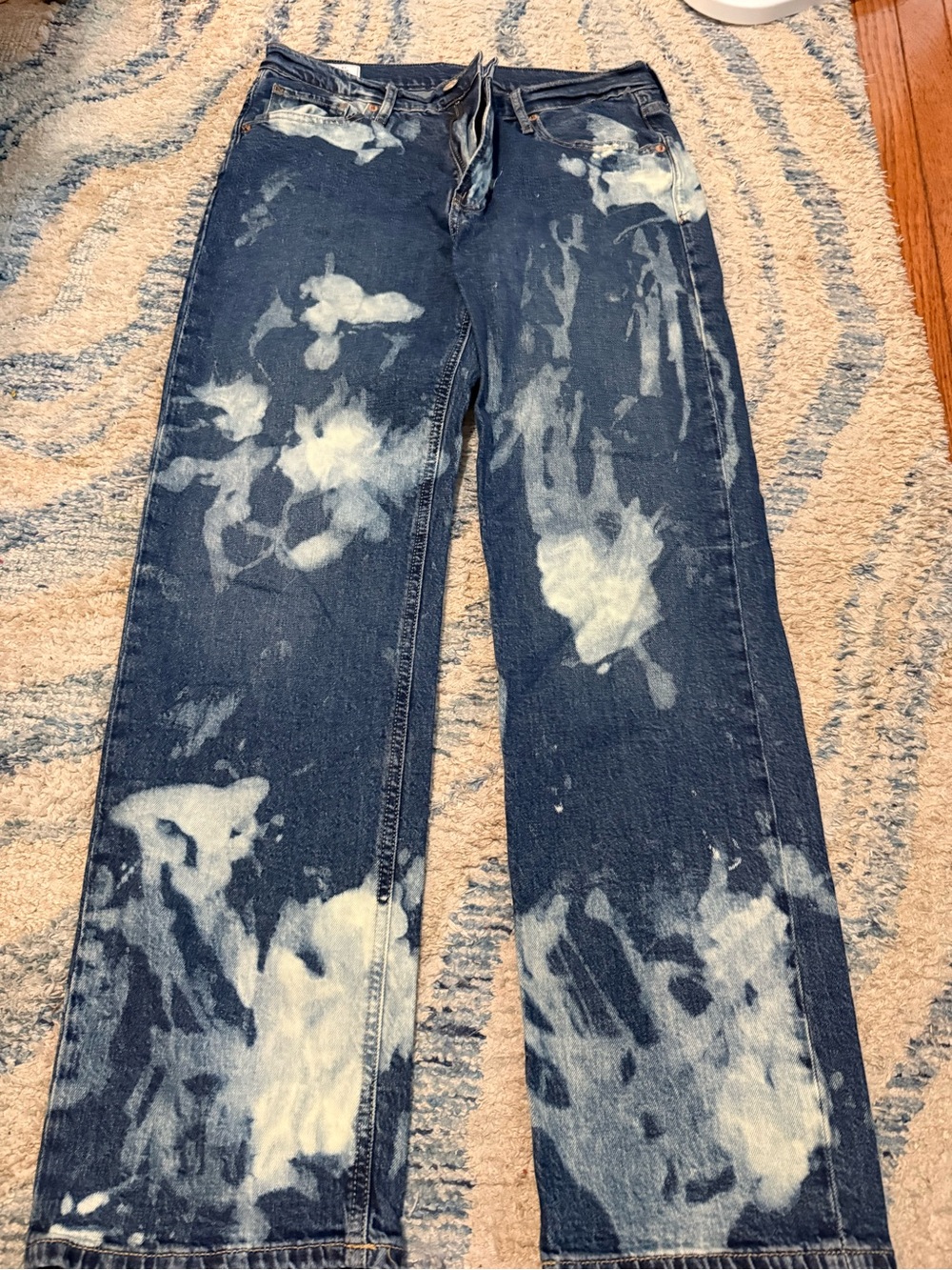 Gap 90s Men's Distressed Bleach-Effect Dark Blue Jeans